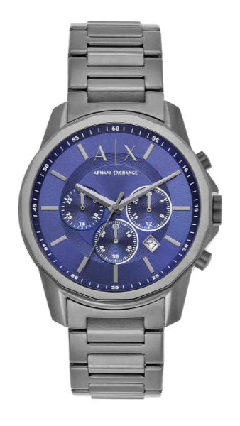 Armani Exchange Banks Chronograph Blue Dial Grey Steel Strap Watch For Men - AX1731 Authentic Buy Shop Now