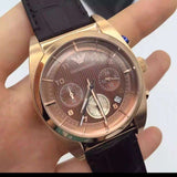 Emporio Armani Classic Chronograph Brown Dial Brown Leather Strap Watch for Men - AR0371 Authentic Buy Shop Now