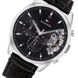 Tommy Hilfiger Baker Chronograph Black Dial Black Leather Strap Watch For Men - 1710449 Authentic Buy Shop Now