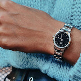 Daniel Wellington Iconic Link Black Dial Silver Steel Strap Watch For Women - DW00100208 Authentic Buy Shop Now