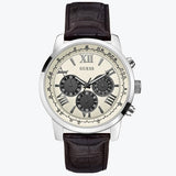 Guess Chronograph Quartz White Dial Brown Leather Strap Watch For Men - W0380G1 Authentic Buy Shop Now