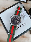 Gucci GG2570 Quartz Black Dial Green & Red Nylon Strap Watch For Men - YA142305 Authentic Buy Shop Now