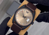 Emporio Armani Sportivo Chronograph Beige Dial Brown Leather Strap Watch For Men - AR6081 Authentic Buy Shop Now