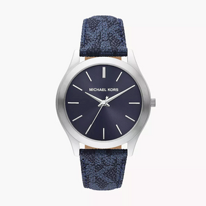Michael Kors Slim Runway Analog Blue Dial Blue Leather Strap Watch For Men - MK8907 Authentic Buy Shop Now