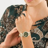 Michael Kors Camille Multifunction Green Dial Gold Steel Strap Watch For Women - MK6981 Authentic Buy Shop Now