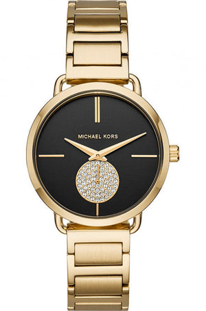 Michael Kors Portia Black Dial Gold Steel Strap Watch for Women - MK3788 Authentic Buy Shop Now