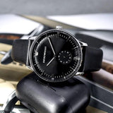 Emporio Armani Gianni Quartz Black Dial Black Leather Strap Watch For Men - AR0382 Authentic Buy Shop Now