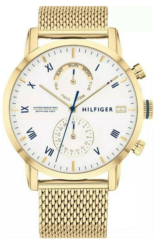 Tommy Hilfiger Kane White Dial Gold Mesh Bracelet Watch for Men - 1710403 Authentic Buy Shop Now