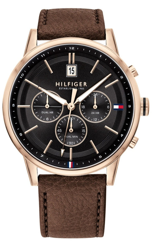 Tommy Hilfiger Multi Function Chronograph Black Dial Brown Leather Strap Watch for Men - 1791631 Authentic Buy Shop Now