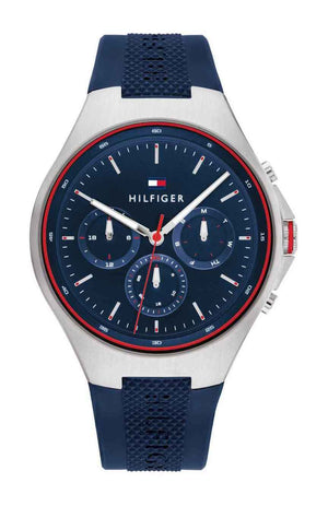 Tommy Hilfiger Justin Chronograph Blue Dial Blue Rubber Strap Watch for Men - 1792057 Authentic Buy Shop Now