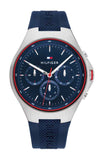 Tommy Hilfiger Justin Chronograph Blue Dial Blue Rubber Strap Watch for Men - 1792057 Authentic Buy Shop Now