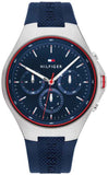 Tommy Hilfiger Justin Chronograph Blue Dial Blue Rubber Strap Watch for Men - 1792057 Authentic Buy Shop Now