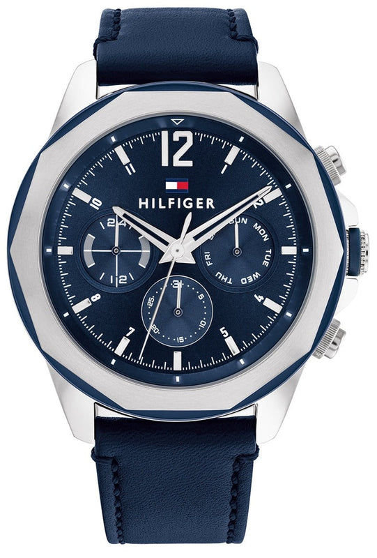 Tommy Hilfiger Lars Chronograph Blue Dial Blue Leather Strap Watch For Men - 1792063 Authentic Buy Shop Now