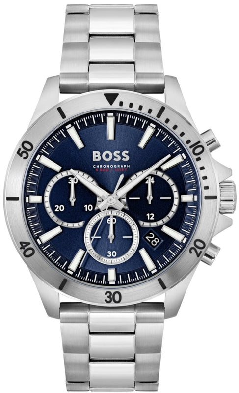Hugo Boss Troper Chronograph Blue Dial Silver Steel Strap Watch For Men - 1514069 Authentic Buy Shop Now