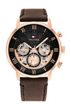 Tommy Hilfiger Legend Analog Black Dial Brown Leather Strap Watch For Men - 1710566 Authentic Buy Shop Now