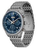 Hugo Boss Gregor Chronograph Blue Dial Grey Steel Strap Watch For Men - 1514083 Authentic Buy Shop Now