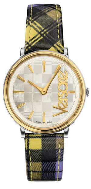 Versace V-Circle The Clans Edition Silver Dial Multicolor Leather Strap Watch for Women - VE8100118 Authentic Buy Shop Now