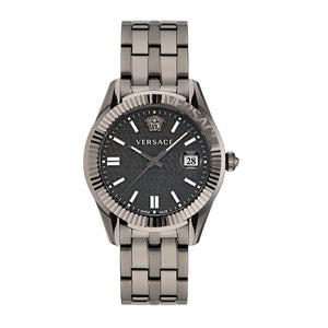 Versace Greca Time Quartz Black Dial Grey Steel Strap Watch for Men - VE3K00622 Authentic Buy Shop Now