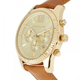 Michael Kors Lexington Chronograph Gold Dial Brown Leather Strap Watch For Men - MK8447 Authentic Buy Shop Now