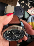 Fossil Bronson Chronograph Luggage Blue Dial Brown Leather Strap Watch for Men - FS5829 Authentic Buy Shop Now