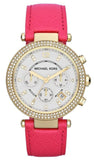 Michael Kors Parker Chronograph White Dial Pink Leather Strap Watch for Women - MK2297 Authentic Buy Shop Now