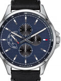 Tommy Hilfiger Shawn Multifunction Quartz Blue Dial Black Leather Strap Watch for Men - 1791616 Authentic Buy Shop Now
