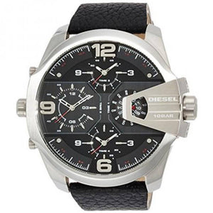 Diesel Uber Chief Oversized 4 Time Black Dial Leather Strap Watch For Men - DZ7376 Authentic Buy Shop Now