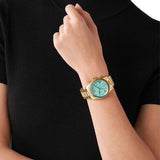 Michael Kors Lexington Chronograph Blue Dial Gold Steel Strap Watch For Women - MK7216 Authentic Buy Shop Now