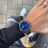 Emporio Armani Mario Chronograph Blue Dial Grey Steel Strap Watch For Men - AR80045 Authentic Buy Shop Now