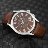 Emporio Armani Valente Chronograph Brown Dial Brown Leather Strap Watch For Men - AR0671 Authentic Buy Shop Now