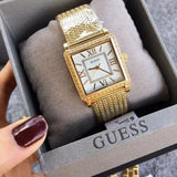 Guess White Dial Gold Mesh Bracelet Watch For Women - W0826L2 Authentic Buy Shop Now