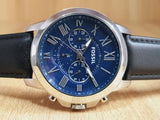 Fossil Grant Chronograph Blue Dial Black Leather Strap Watch for Men - FS4990 Authentic Buy Shop Now