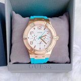 Guess Jet Setter White Dial Turquoise Silicone Strap Watch For Women - W0564L3 Authentic Buy Shop Now