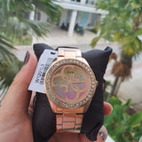 Guess G Twist Diamonds Rose Gold Dial Rose Gold Steel Strap Watch For Women - W1201L3 Authentic Buy Shop Now