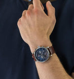 Tommy Hilfiger Evan Chronograph Blue Dial Brown Leather Strap Watch for Men - 1710393 Authentic Buy Shop Now
