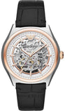 Emporio Armani Zeta Skeleton Automatic Silver Dial Black Leather Strap Watch For Men - AR60018 Authentic Buy Shop Now