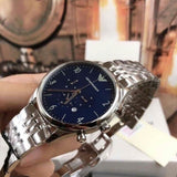 Emporio Armani Chronograph Blue Dial Silver Steel Strap Watch For Men - AR1942 Authentic Buy Shop Now