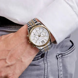 Michael Kors Lexington Silver Dial Two Tone Steel Strap Watch for Men - MK8344 Authentic Buy Shop Now