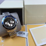 Michael Kors Bayville Chronograph Black Dial Silver Steel Strap Watch For Men - MK8749 Authentic Buy Shop Now