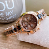 Michael Kors Bradshaw Chronograph Brown Dial Two Tone Steel Strap Watch For Women - MK5944 Authentic Buy Shop Now
