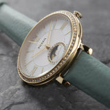 Fossil Jacqueline Analog Moonphase Mother of Pearl White Dial Green Leather Strap Watch for Women - ES5168 Authentic Buy Shop Now