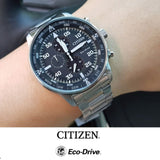 Citizen Eco Drive Chronograph Black Dial Silver Steel Strap Watch For Men - CA0690-88E Authentic Buy Shop Now
