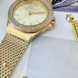 Michael Kors Lennox Three-Hand Gold Dial Gold Mesh Bracelet Watch For Women - MK7335 Authentic Buy Shop Now