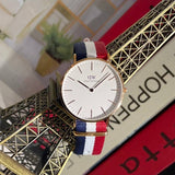 Daniel Wellington Classic Cambridge White Dial Two Tone NATO Strap Watch For Men - DW00100003 Authentic Buy Shop Now