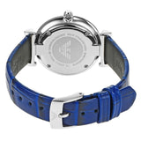 Emporio Armani Gianni T Bar Quartz Crystals Silver Dial Blue Leather Strap Watch For Women - AR11344 Authentic Buy Shop Now