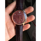 Emporio Armani Classic Chronograph Burgundy Dial Brown Leather Strap Watch For Men - AR1890 Authentic Buy Shop Now