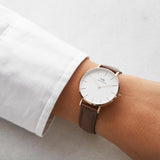 Daniel Wellington Classic Petite Bristol White Dial Brown Leather Strap Watch For Women - DW00100171 Authentic Buy Shop Now