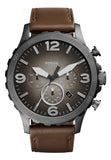 Fossil Nate Chronograph Grey Dial Brown Leather Strap Watch for Men - JR1424 Authentic Buy Shop Now