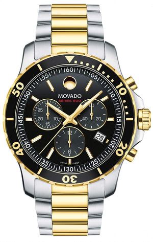 Movado Series 800 Chronograph Black Dial Two Tone Steel Strap Watch For Men - 2600146 Authentic Buy Shop Now