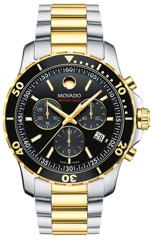 Movado Series 800 Chronograph Black Dial Two Tone Steel Strap Watch For Men - 2600146 Authentic Buy Shop Now